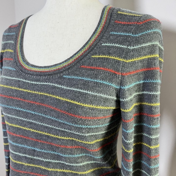 Anthropologie Sweater Womens Gray Striped Wool Cashmere Scoop Neck Pullover - Picture 6 of 9